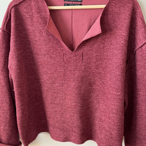 Urban Outfitters Jax Inside Out Notch Maroon Long Sleeve V-Neck Sweater Small - Picture 6 of 8